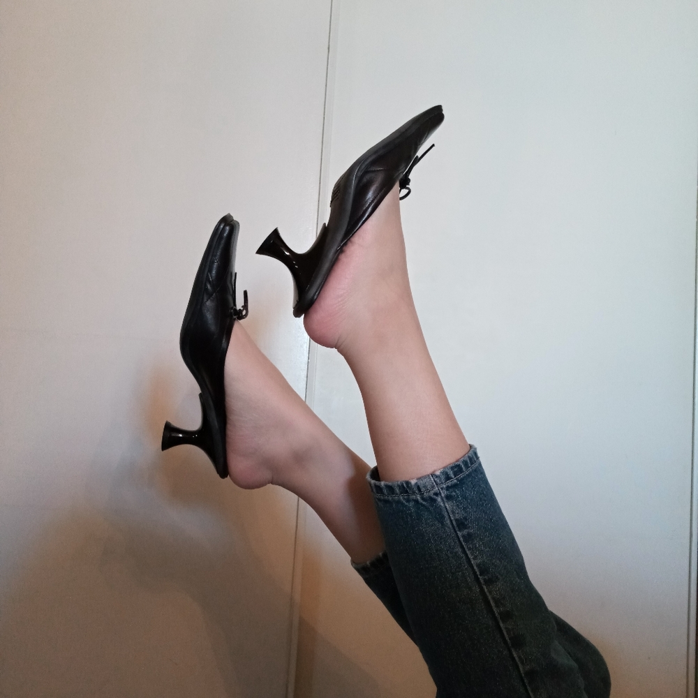 DONATED! Black Leather Kitten Heel Mules